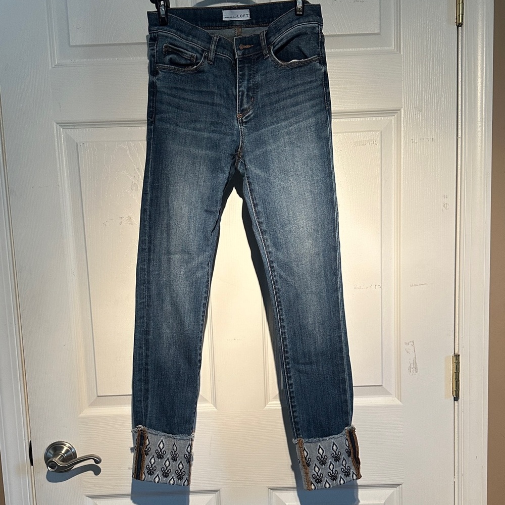 LOFT Blue Jeans with Patterned Cuffs
